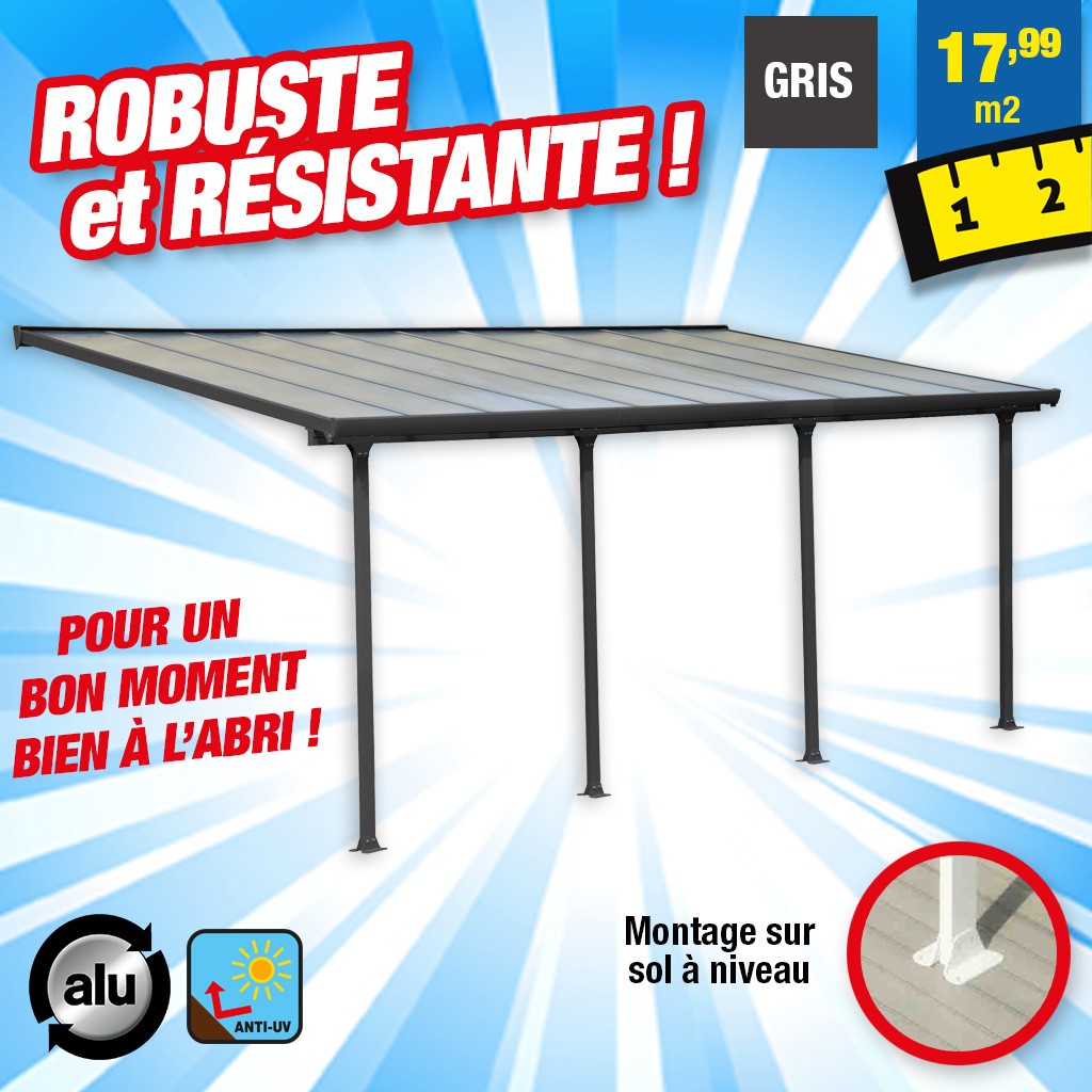 Toit-terrasse alu & polycarbonate Feria 36 - gris