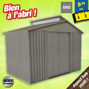 Abri de jardin métal - Bois vieilli 9363 - 5,4 m² - gris