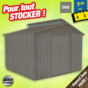 Abri de jardin métal - Bois vieilli 9384 - 7,3 m² - gris