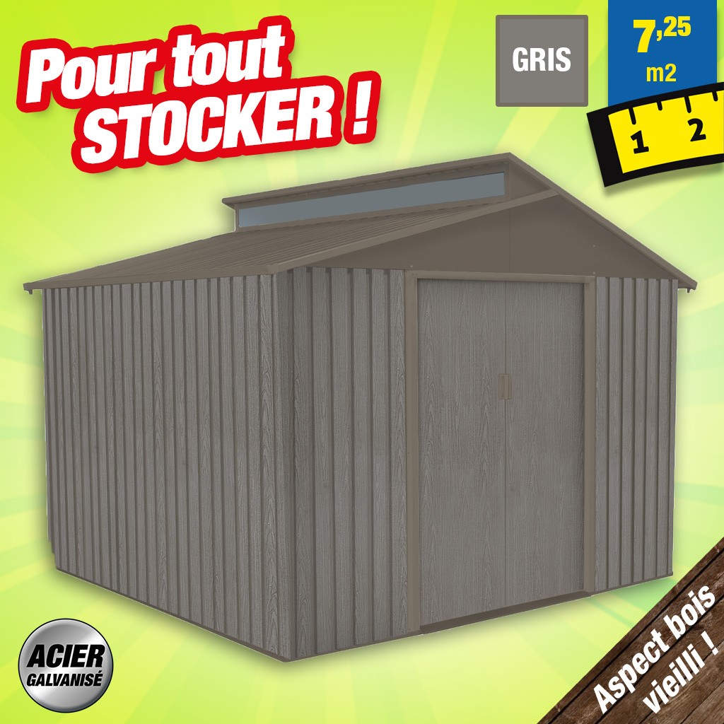 Abri de jardin métal - Bois vieilli 9384 - 7,3 m² - gris