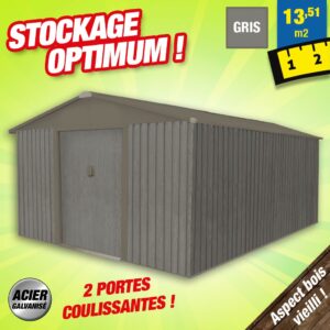 Abri de jardin métal aspect bois vieilli  - 13,5 m² - Colori gris