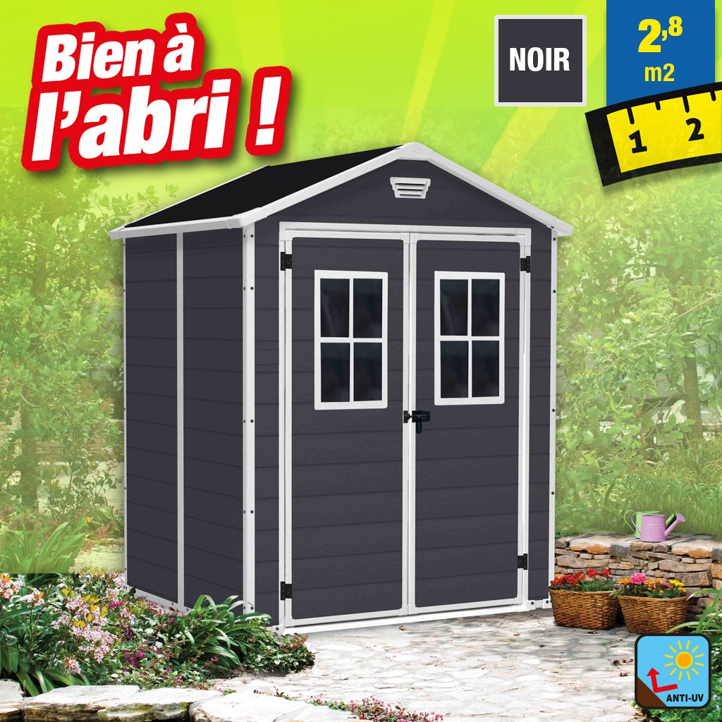 Abri de jardin en résine 2,8 m² - traité anti-UV