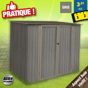 Abri de jardin métal - aspect bois vieilli 75 - 3,3 m² - colori gris