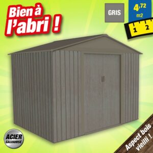 Abri de jardin métal - Bois vieilli 86 - 4,7 m² - gris