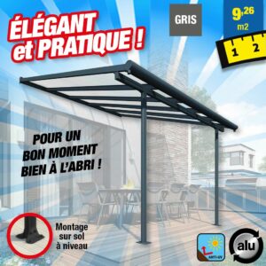 Toit-terrasse alu & polycarbonate - Elite 33 - gris
