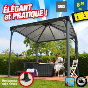 Tonnelle jardin alu -Couv'Terrasse® - 8,7m² - gris