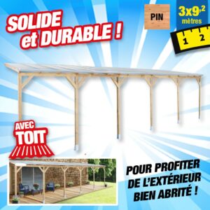 Toit terrasse bois 3x9,2 m avec toit