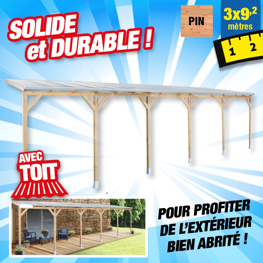 Toit terrasse bois 3x9,2 m avec toit
