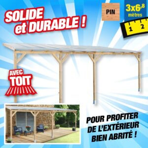 Toit terrasse bois 3x6,8 m avec toit