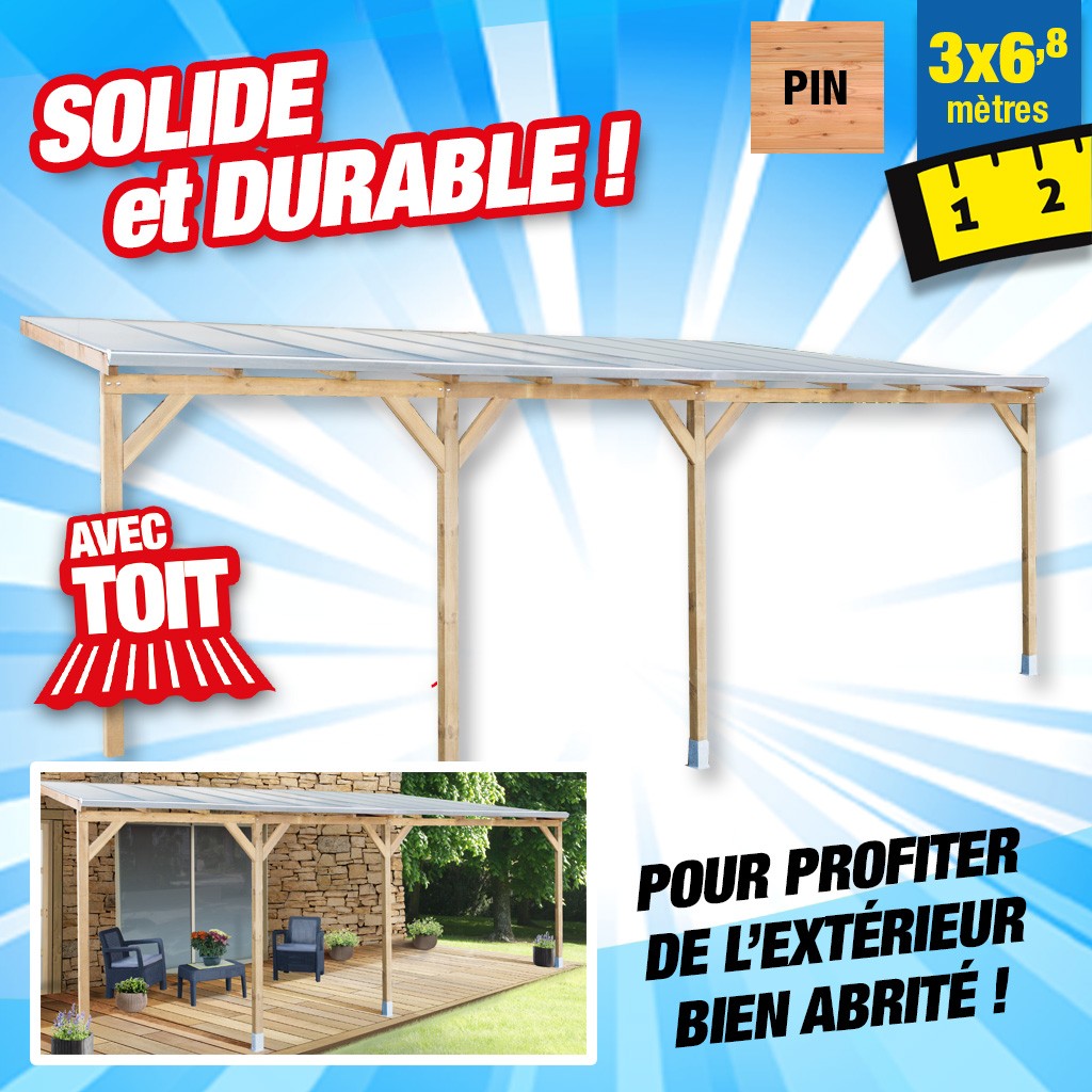 Toit terrasse bois 3x6,8 m avec toit