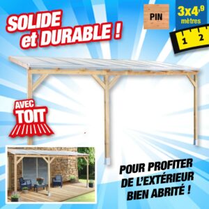 Toit terrasse bois 3x4,9 m avec toit