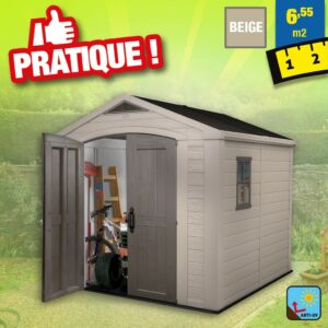 Abri de jardin en résine - 6,55 m² - style chalet - colori nature - Traité anti-UV