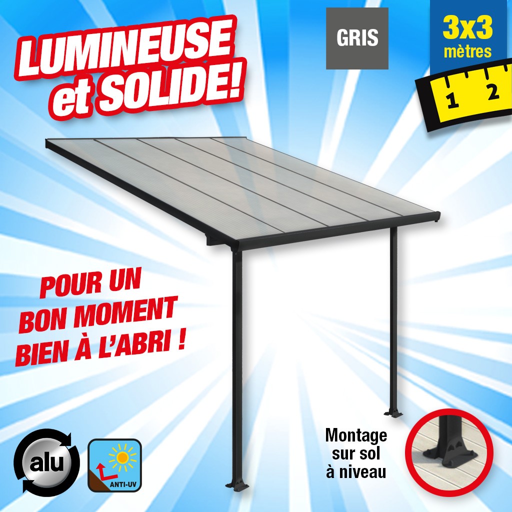 Toit-terrasse alu & polycarbonate 3x3m