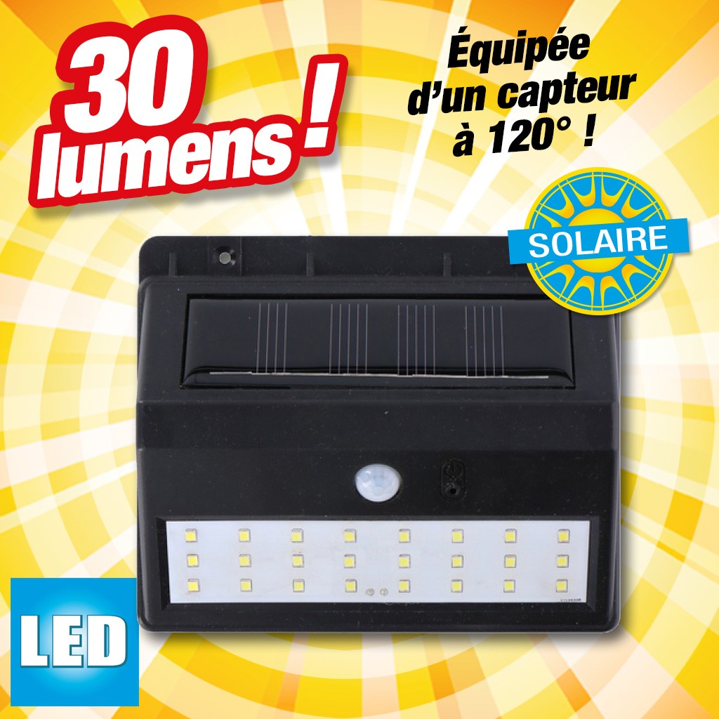Lampe type applique murale à énergie solaire avec capteur de présence 30 lumens