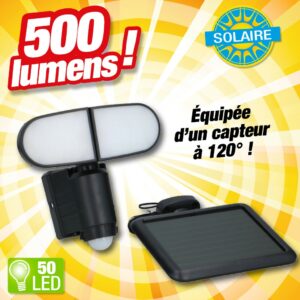 Spot projecteur à  énergie solaire et détecteur de mouvements 500 lumens