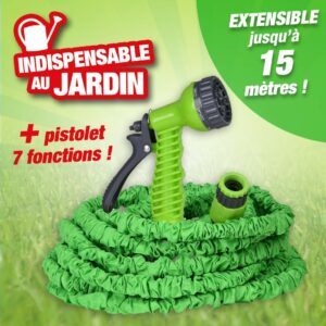 Tuyau d'arrosage extensible et rétractable, 15 mètres de longueur