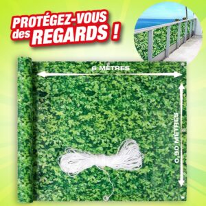 Brise vue décoratif - décor feuillage vert pour balcon 6 mètres de long