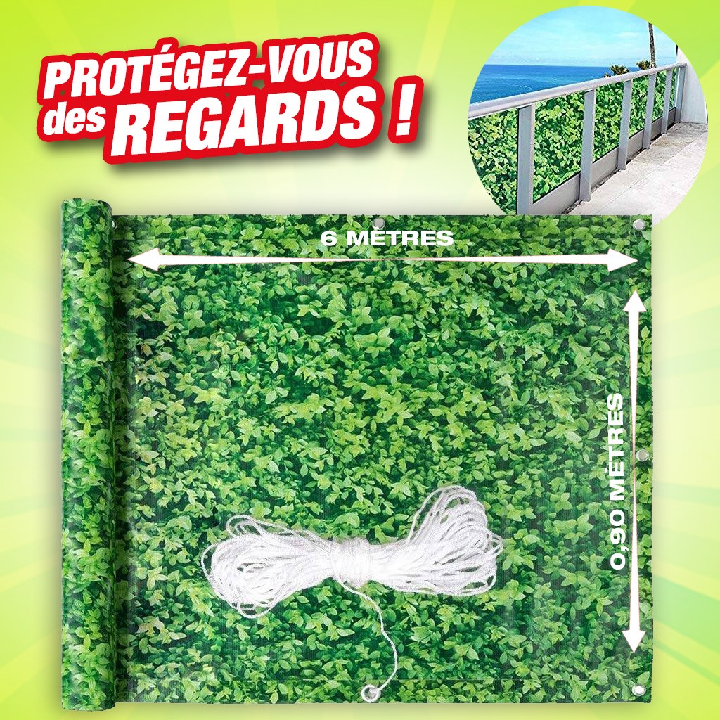 Brise vue décoratif - décor feuillage vert pour balcon 6 mètres de long
