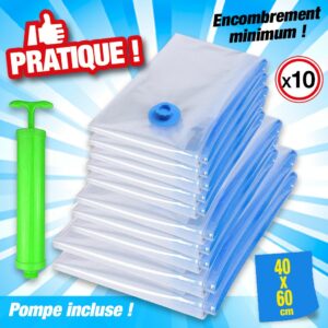 Lot de 10 sacs de rangement sous vide d'air avec pompe