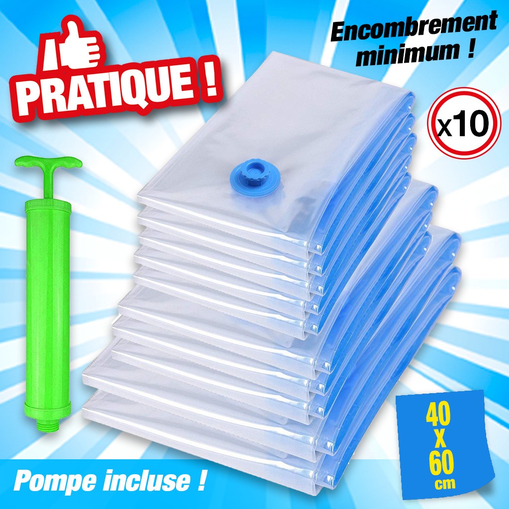 Lot de 10 sacs de rangement sous vide d'air avec pompe
