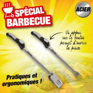 Lot fourchette + pince - spécial barbecue - acier inoxydable
