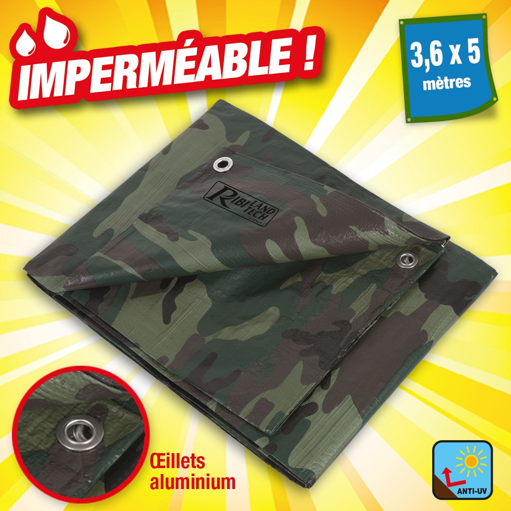 Bâche camouflage 130grammes - 3,6 m x 5 m