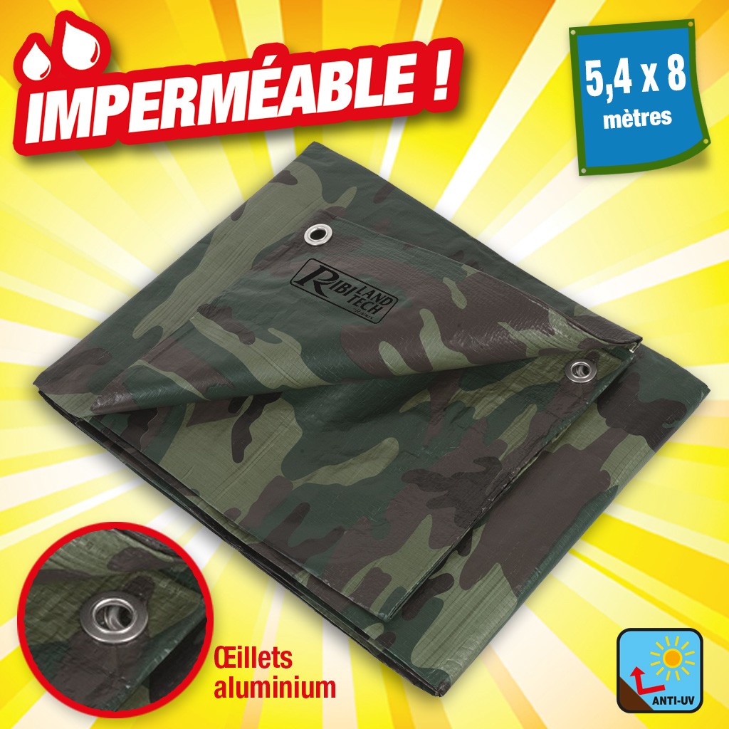 Bâche camouflage 130 grammes/m2 - 5,4M x 8M