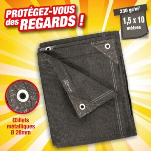 brise vue très occultant hauteur 1,5M x 10M de long, 230 g/M2 - gris sombre