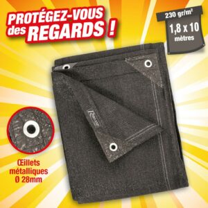 brise vue hauteur 1,8 x 10m de long 230 g/M2, couleur gris sombre