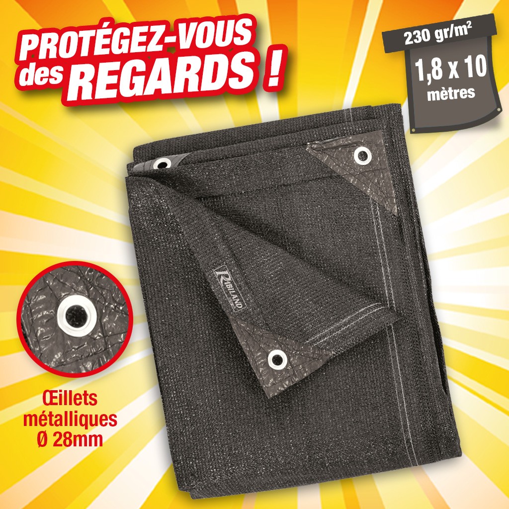 brise vue hauteur 1,8 x 10m de long 230 g/M2, couleur gris sombre