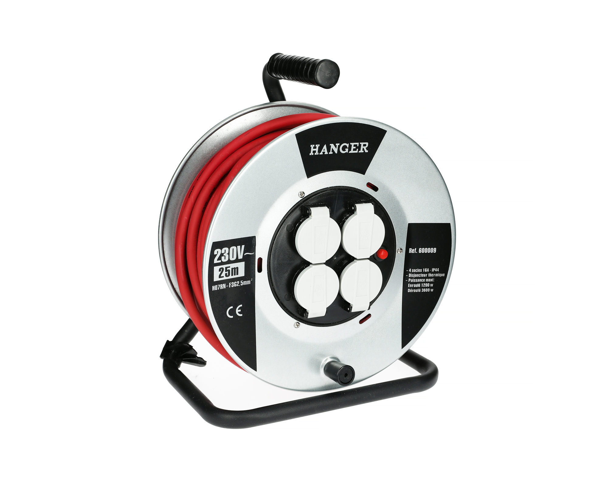 Enrouleur électrique 25 m H07RN-F 3G 2,5 mm flasque acier HANGER 600009