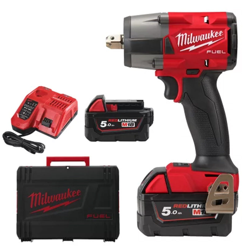 Boulonneuse à choc MILWAUKEE M18 Fuel 881Nm avec 2 Batteries 5Ah 1 Chargeur et HD Box