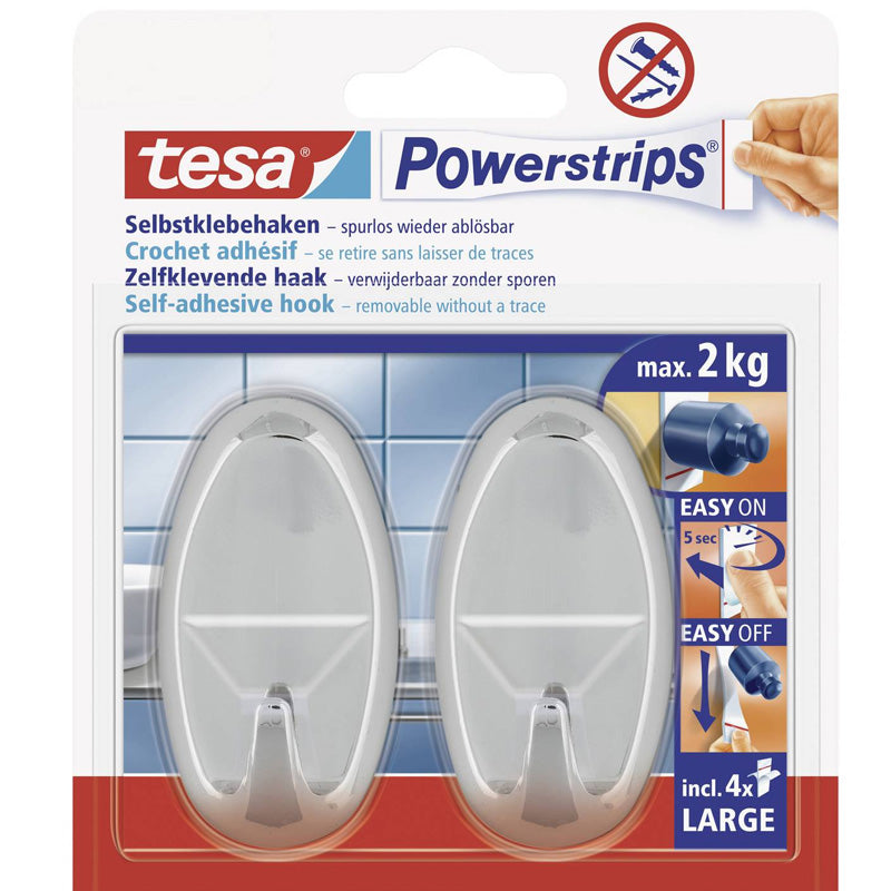 Crochet Large Ovale Tesa Powerstrips® Tesa 58050-00012-20 Chrome 2 Pc(s)