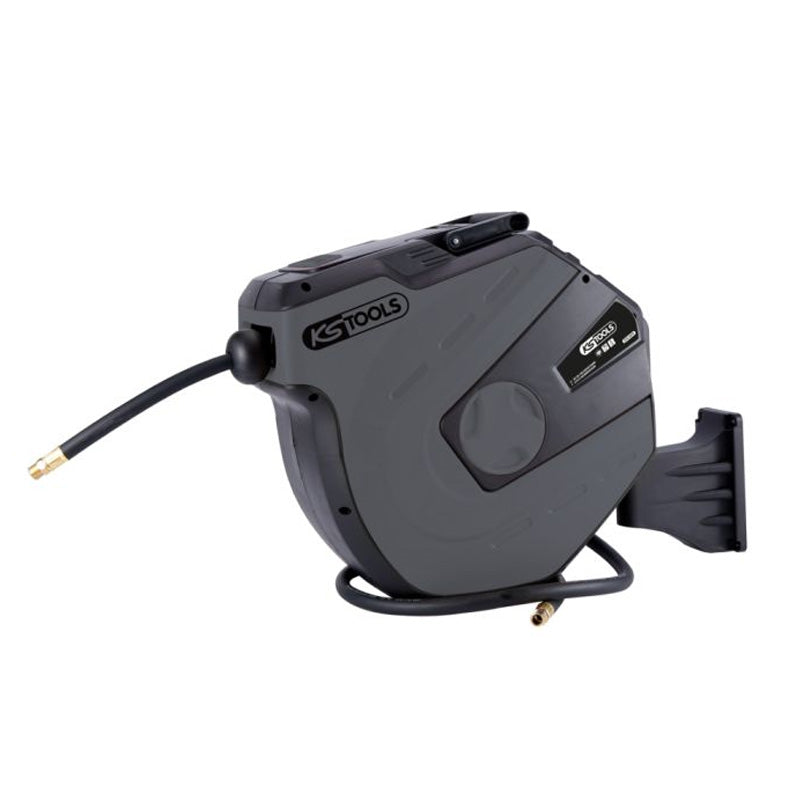 Enrouleur air et eau 3/8'' avec tuyau Ø10mm, raccord 1/4'' - 15m Gris - KS TOOLS - 515.3470