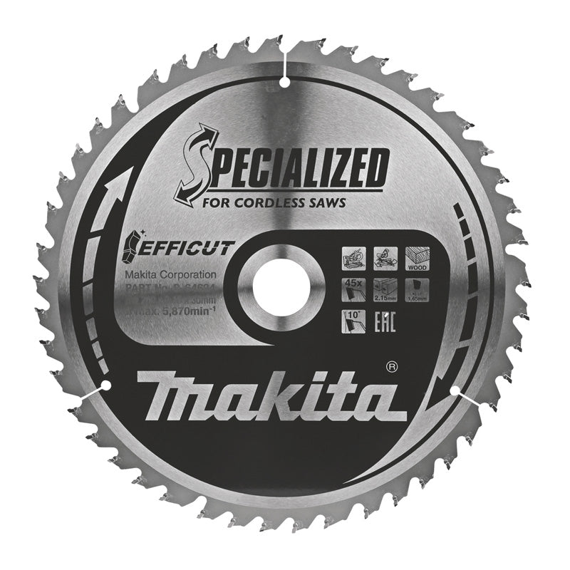 Lame carbure EFFICUT bois pour scies radiales à batterie MAKITA E-08894 216x30mm, 80 dents