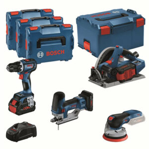 Pack 4 outils 18V BOSCH : GSR 18V-90C + GKT 18V-52GC + GST 18V-155 SC+ GEX 18V-125 + 1 batterie 4,0 Ah (ProCORE) + 2 batteries 5,5 Ah (ProCORE) + GAL 1880CV (L)