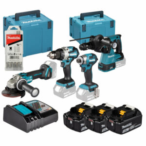 Pack 4 outils MAKITA DLX4196JX1 (DGA504Z+DDF489Z+DTD173Z+DHR243Z) 3x BL1850B et DC18RC