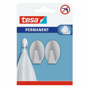 Pack de 2 Crochets Permanents Métal Ovale Adhésifs en Acier Inoxydable Brossé - Tesa