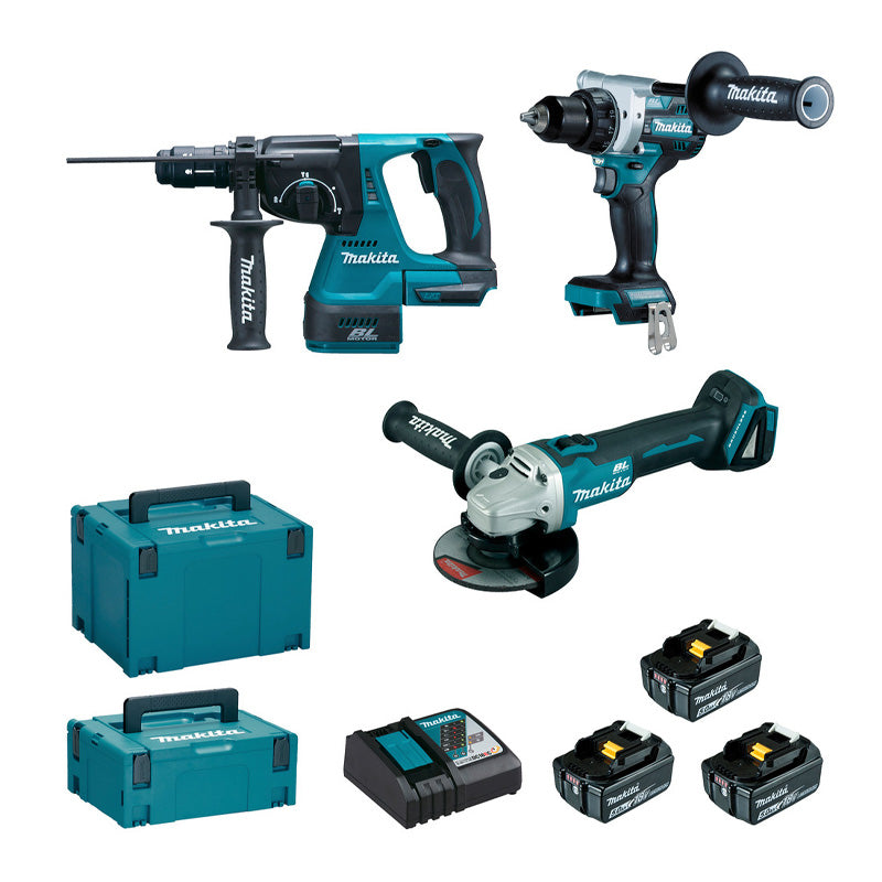 Pack 3 outils MAKITA DLX3202TJ 18V (DDF492 + DGA506 + DHR243)