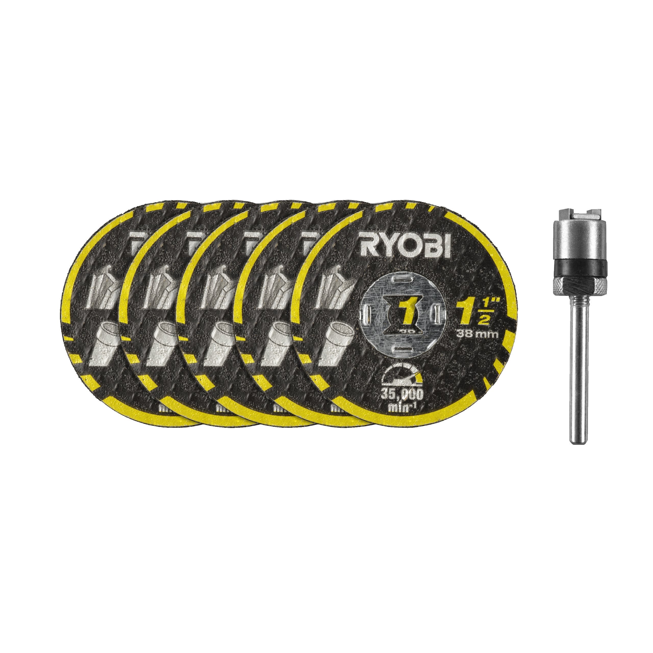 Lot de 5 disques à tronçonner 38 mm et 1 mandrin Twist Lock™