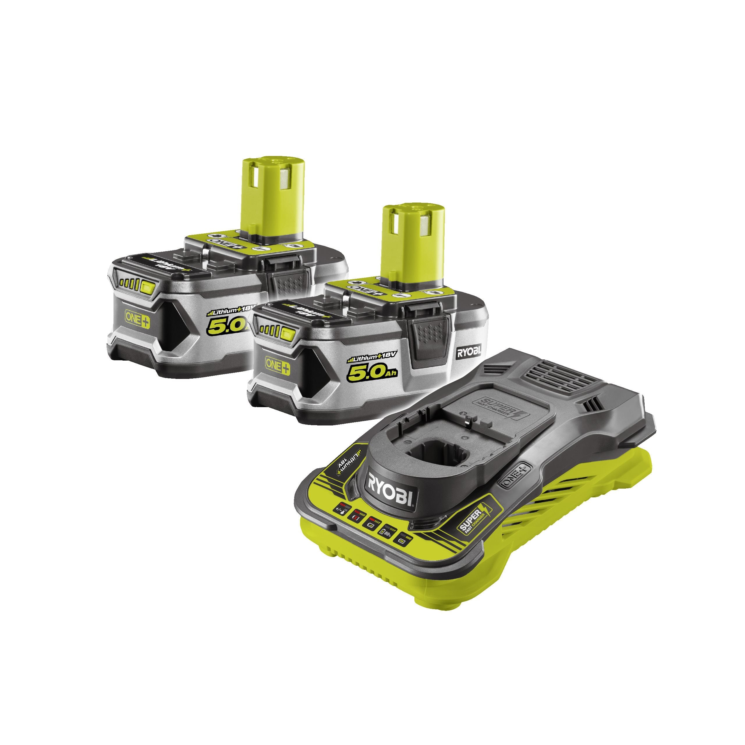 Pack 2 x 5.0Ah batteries 18V Lithium+ & chargeur rapide