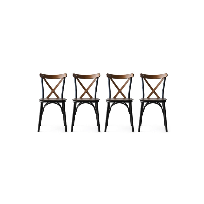 Set de 4 chaises cuisine En Métal Noir Et Bois Massif Foncé Loryne