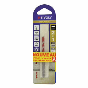 Tivoly 1 Foret Béton-Carrelage 2 en 1 Technic, Rouge, Ø 5 mm