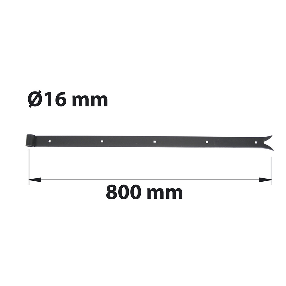 Penture à queue de carpe D16 40X5 L 800 mm acier noir pré-peint