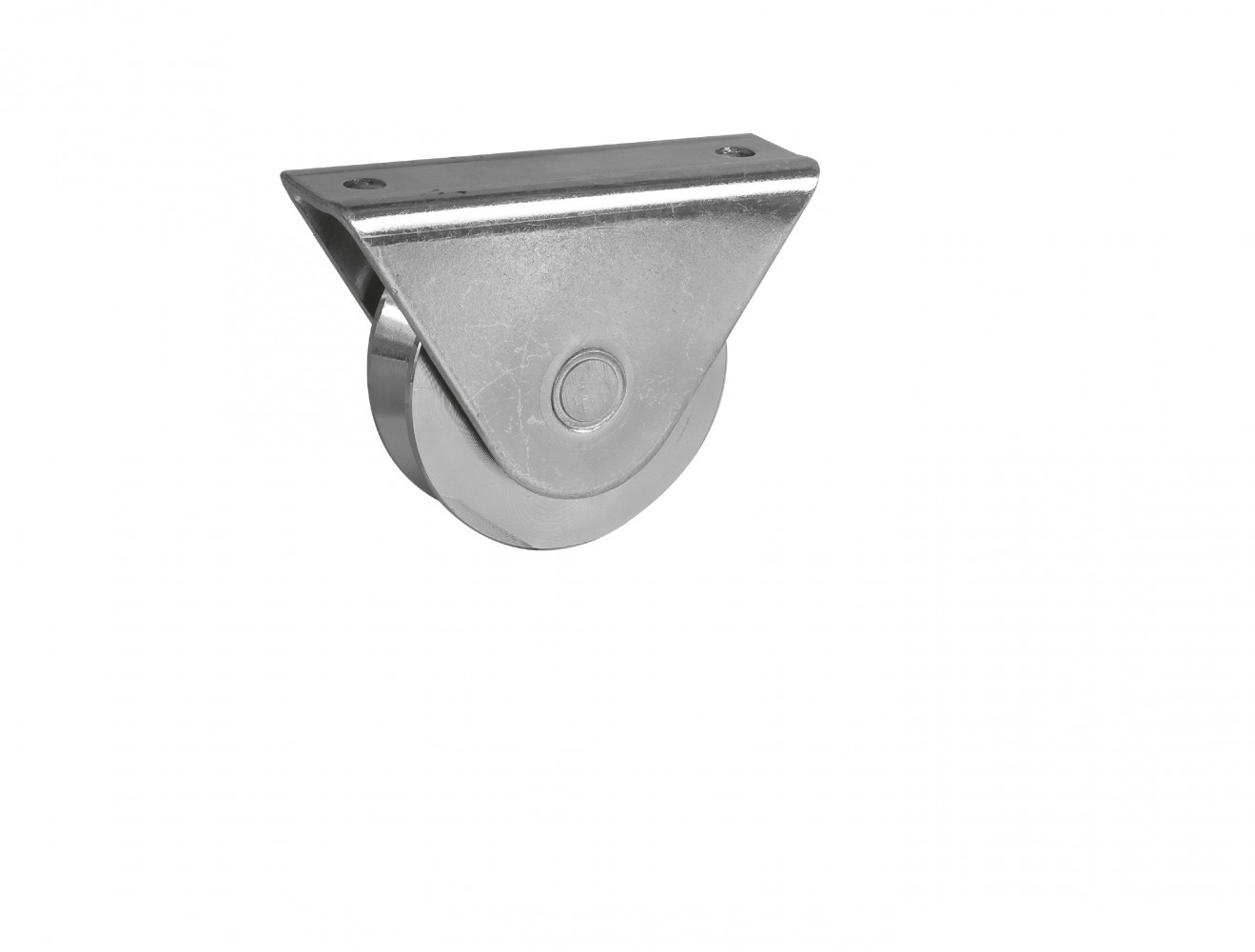 Roue à support extérieur acier zingué, H.85 x L.120 x P.35 mm