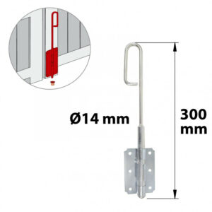 Verrou baïonnette acier zingué, H.300 x L.60 x P.20 mm