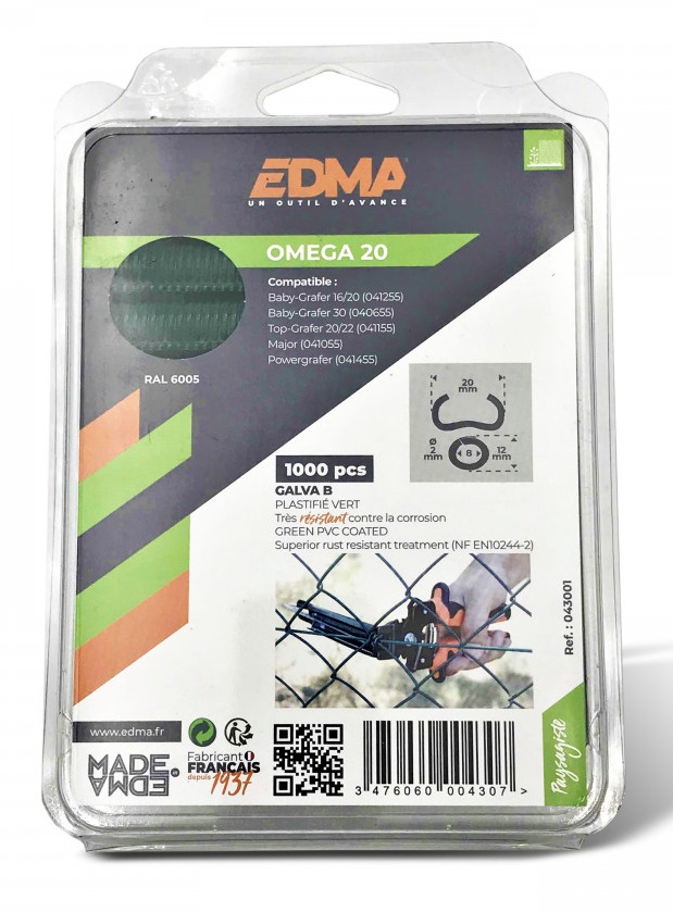 Agrafe à grillage OMEGA 20 mm vertes boîte de 1000 EDMA 043001
