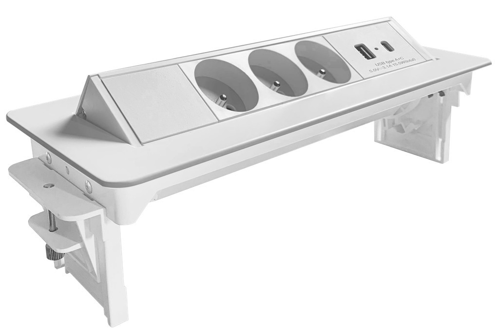 Bloc prises pivotant 3 Prises + ports 1 USB - 1 USB C - Blanc
