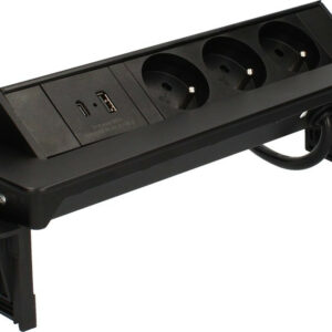 Bloc prises pivotant 3 Prises + ports 1 USB - 1 USB C - Noir