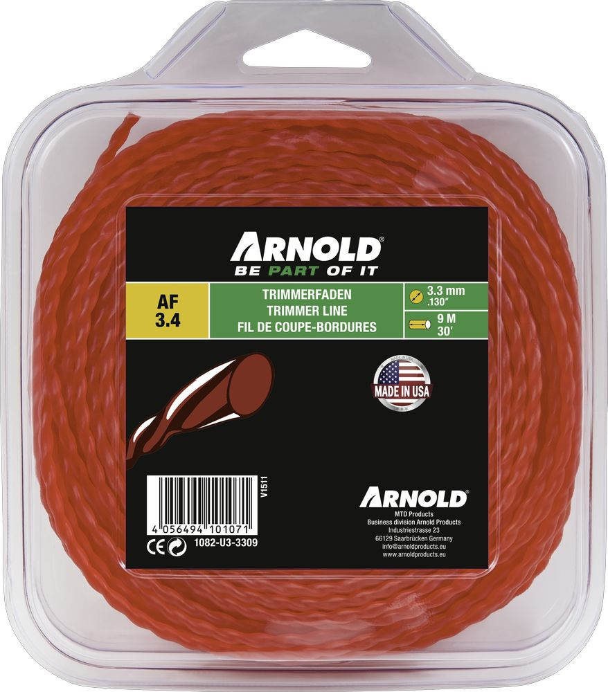 Fil de coupe-bordure rond en nylon torsadé rouge AF 3,4, 3,3 mm × 9 m